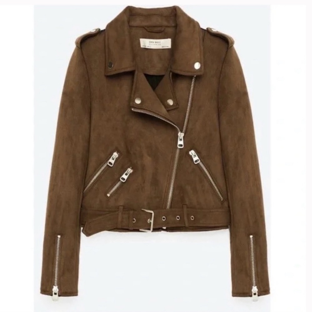 Zara Suede Moto Jacket - brown XS